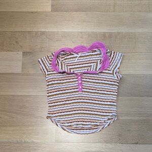 Free People Pink and Brown Striped Tee